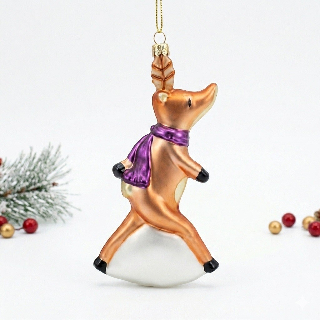 Vintage Pottery Barn Prancer Reindeer Blown Glass Christmas Ornament Scarf