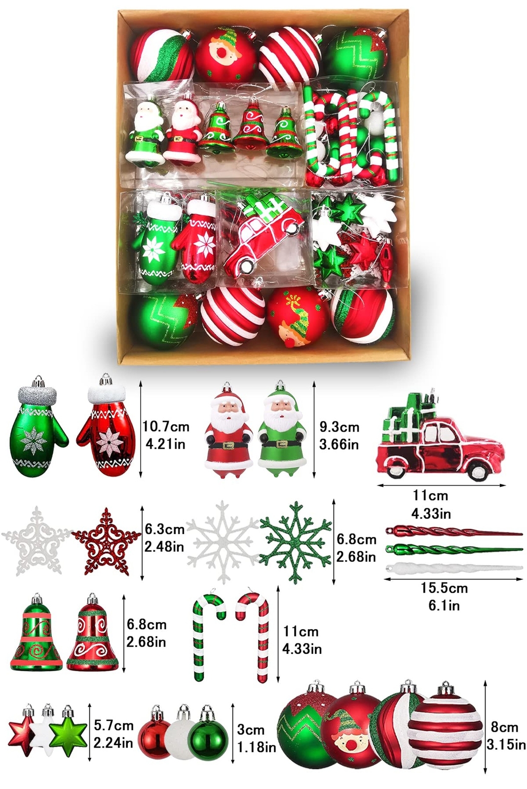 Christmas Ball Ornaments Set, 64 ct Joyful Red Green White Collection Splendo…