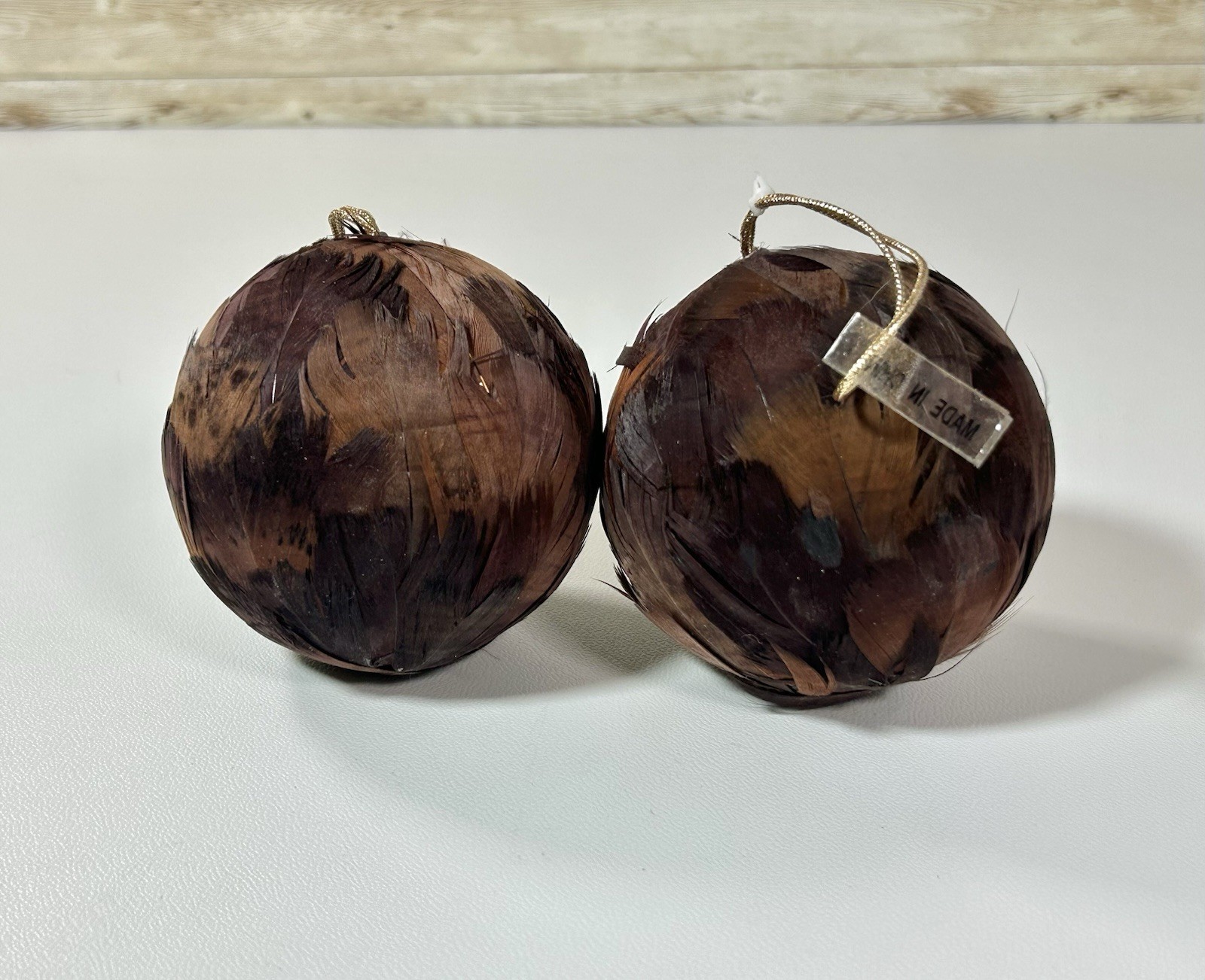 Brown Feathered Balls Modern Home Decor Ornament Large 3.5” Christmas Holiday