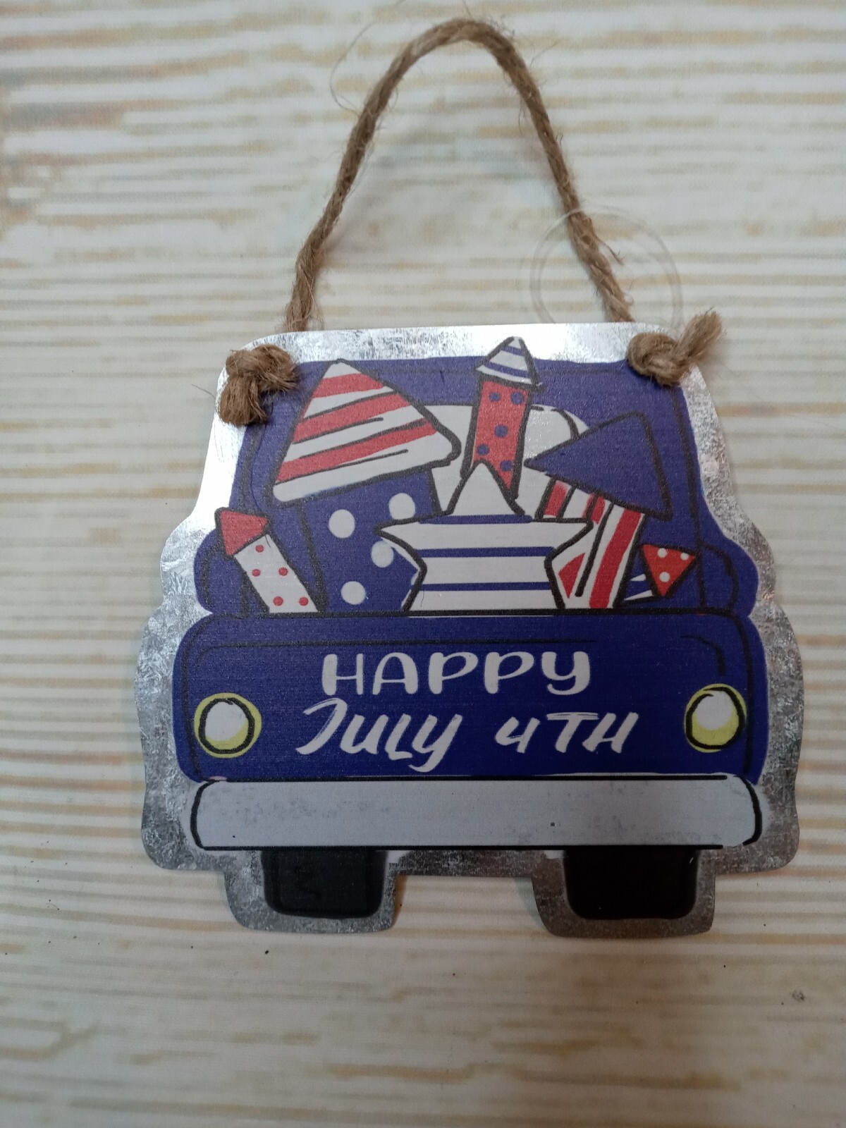 New “Happy July 4th” Truck Ornament Metal Decor Sign Flag USA America Fireworks