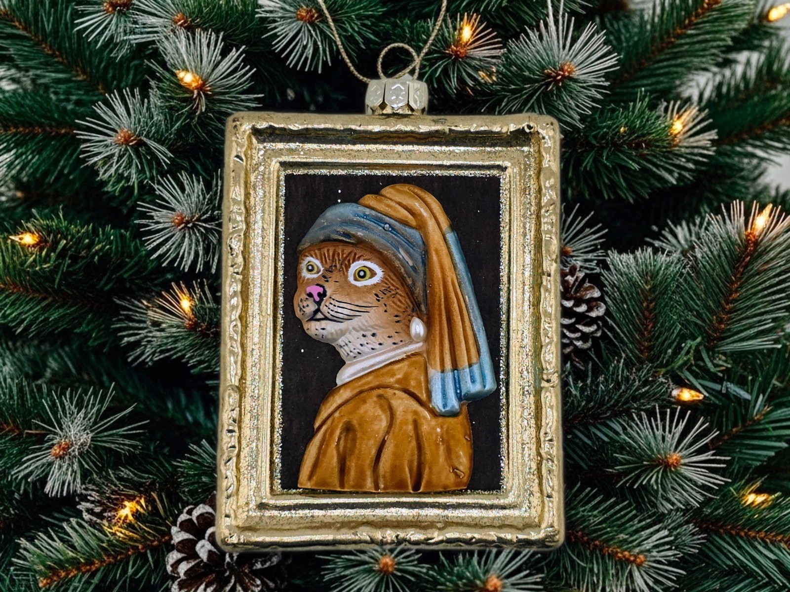 West Elm Dapper LION GLASS Christmas Cat Ornament Rachel Kozlowski Works of Art