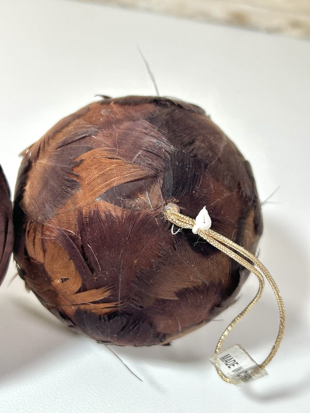 Brown Feathered Balls Modern Home Decor Ornament Large 3.5” Christmas Holiday