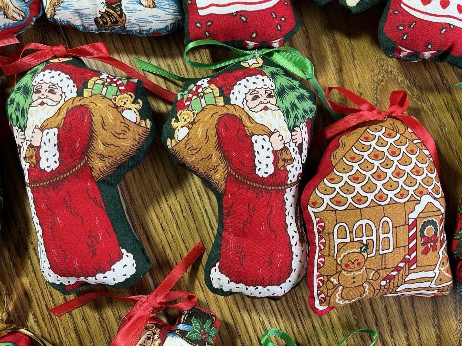 LARGE lot 30 Handmade Fabric Christmas Ornaments Holiday Hand Sewn Vintage 1980s
