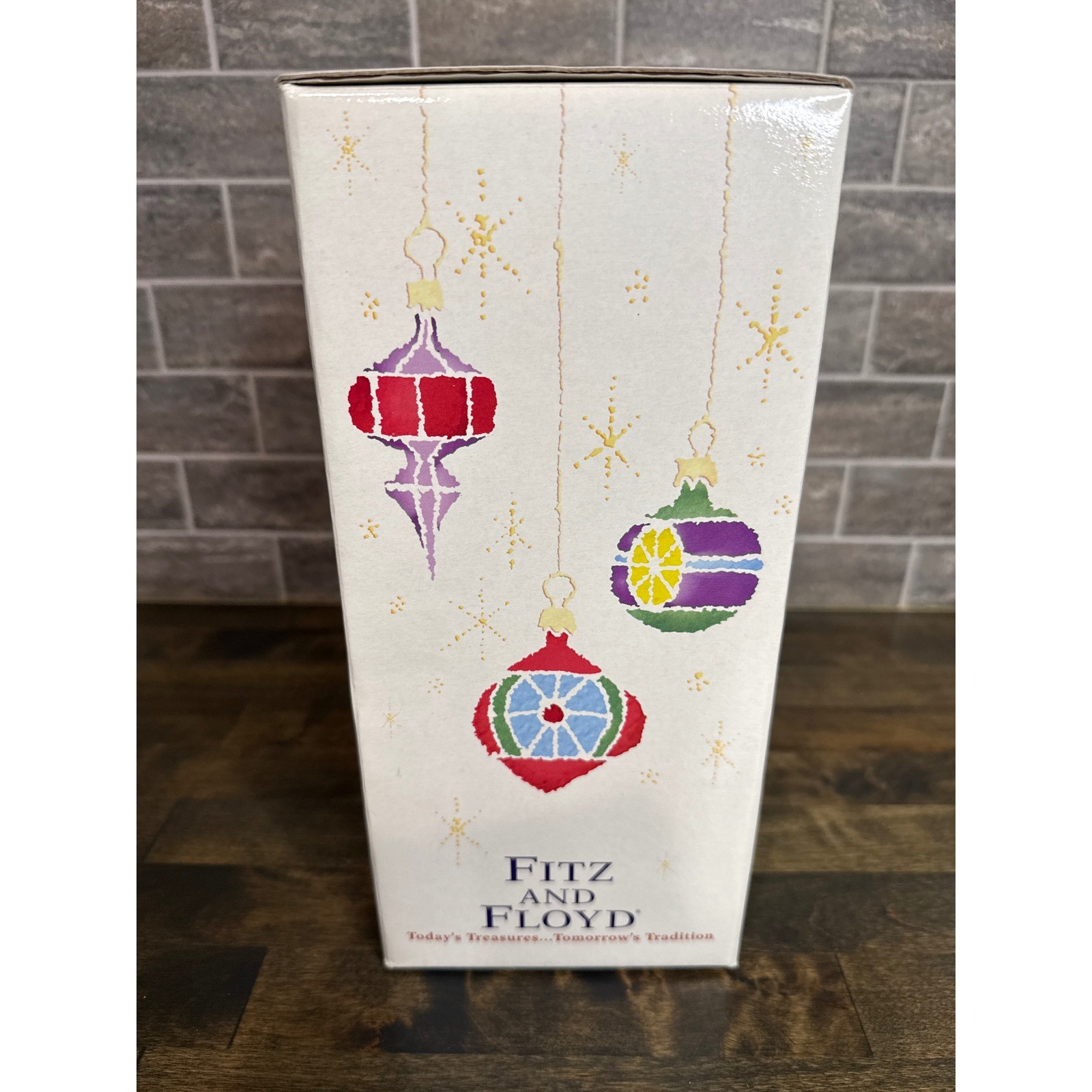 Fitz and Floyd Large Santa Holding Staff Glass Christmas Ornament New in Box