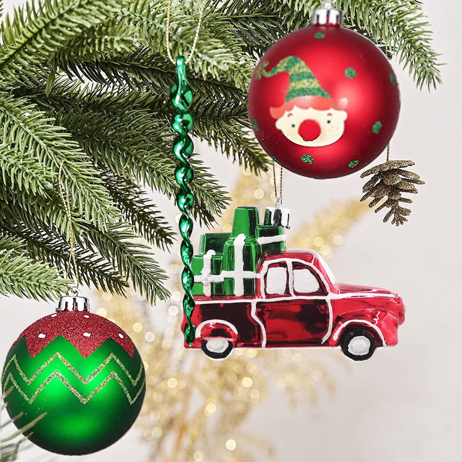 Christmas Ball Ornaments Set, 64 ct Joyful Red Green White Collection Splendo…