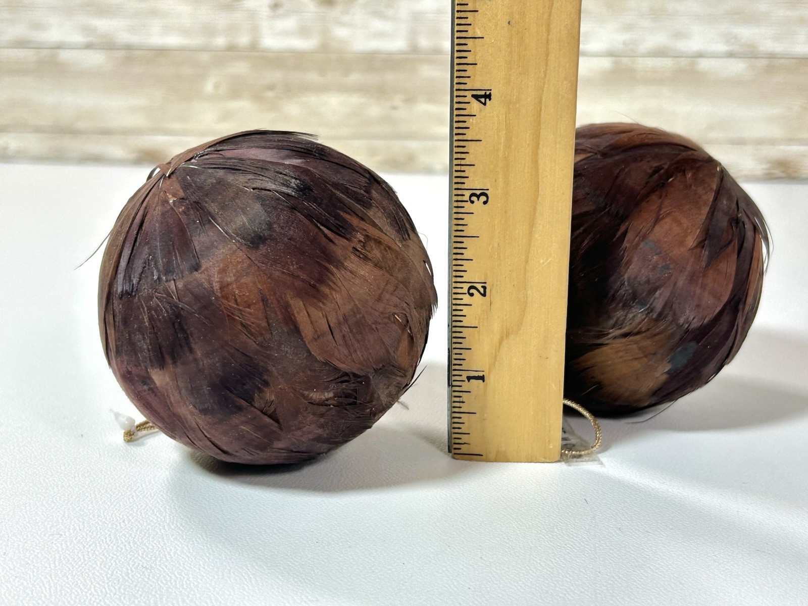 Brown Feathered Balls Modern Home Decor Ornament Large 3.5” Christmas Holiday