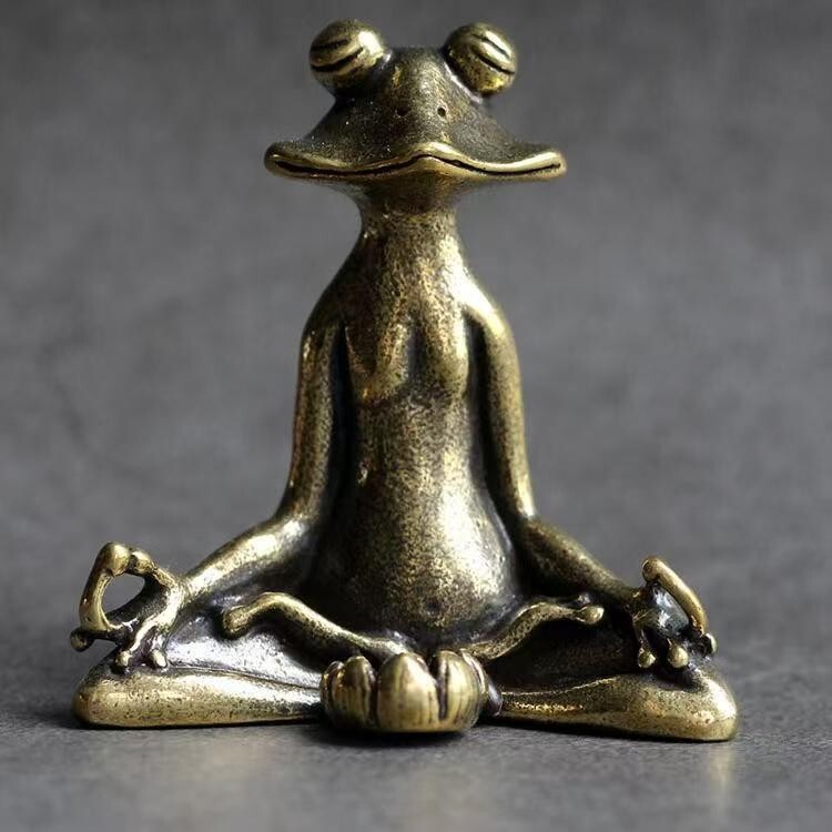 Solid brass office desktop ornament, antique frog craft gift,copper handle piece