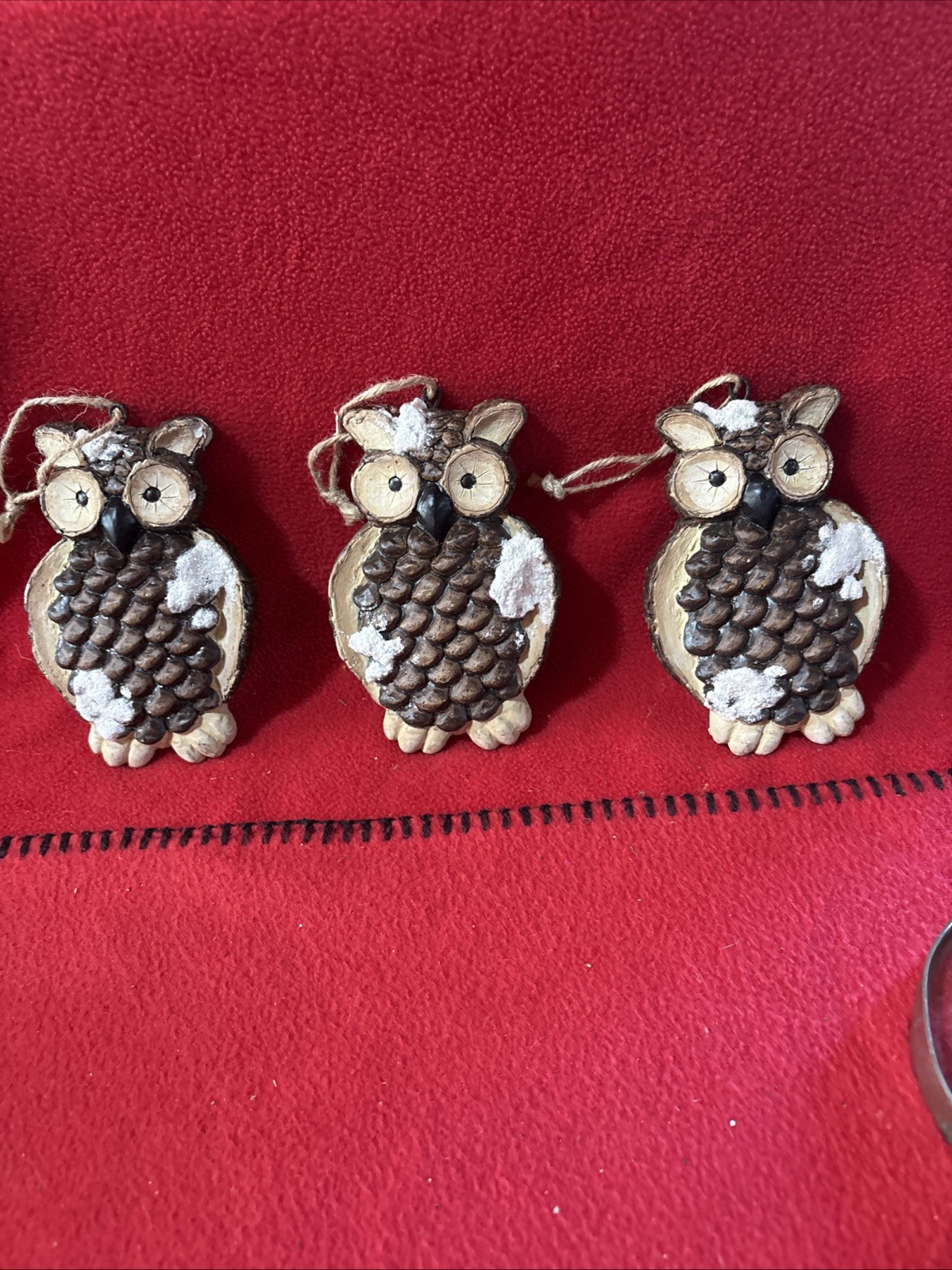 3 Hanging Wood Owl Ornaments(C28)