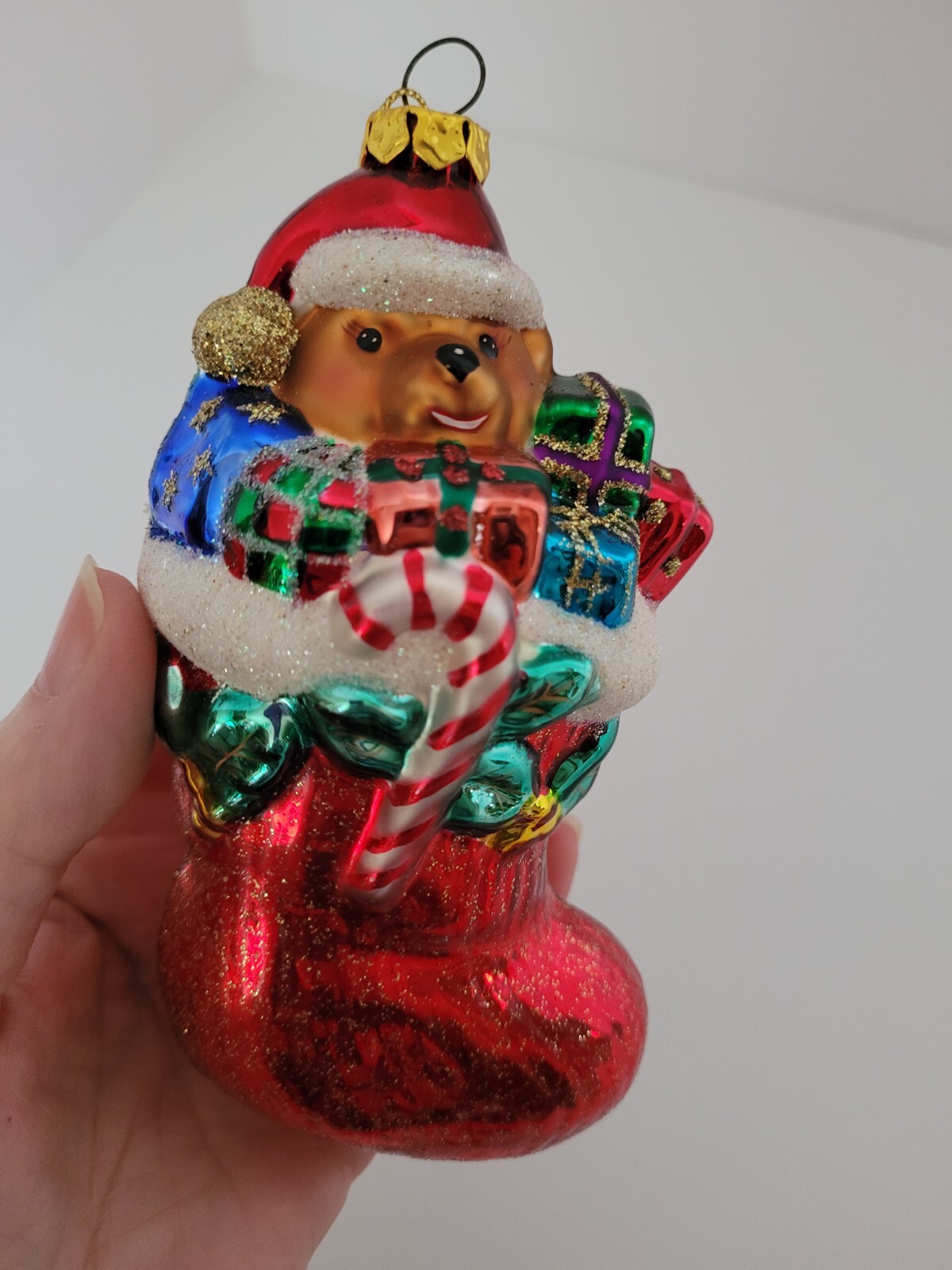 Christopher Radko Christmas Teddy Bear Large Glass Ornament RETIRED