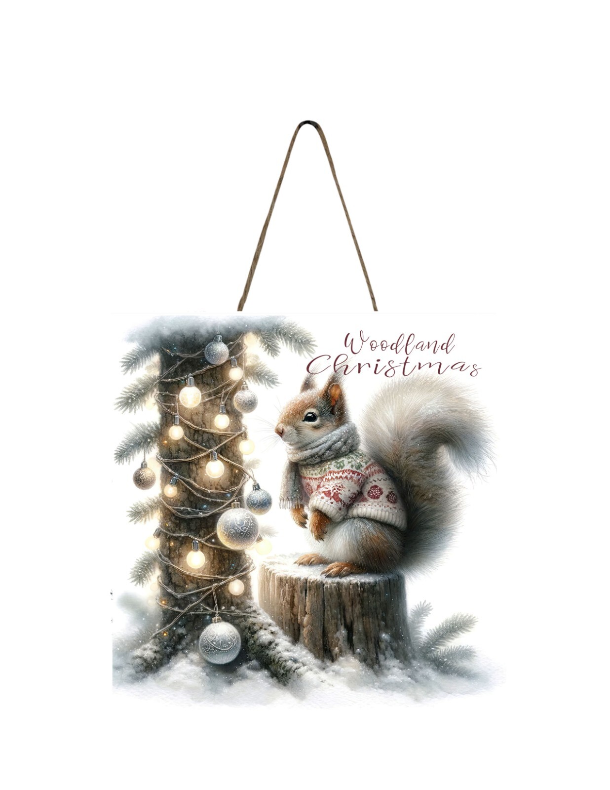 Woodland Christmas Squirrel Christmas Ornament, Wood Mini Sign