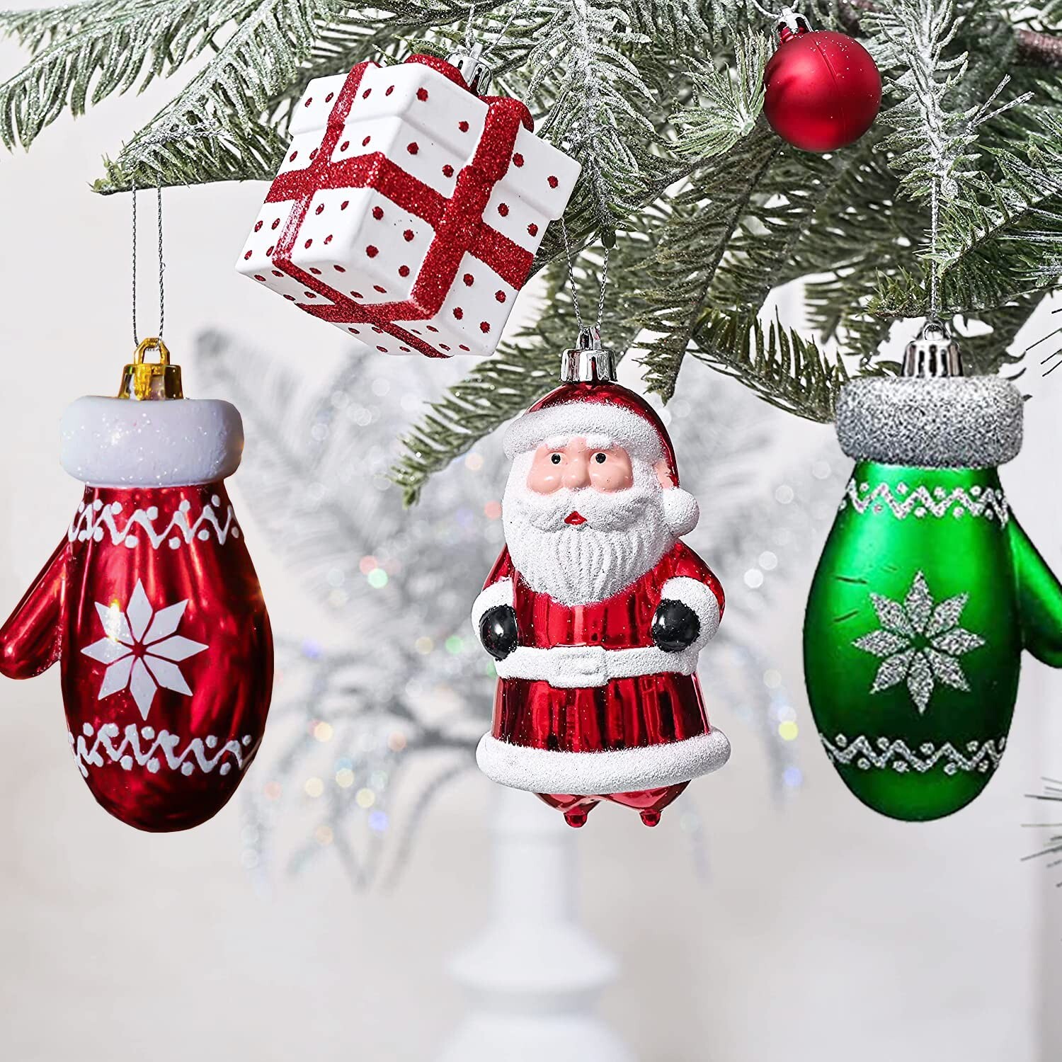 Christmas Ball Ornaments Set, 64 ct Joyful Red Green White Collection Splendo…