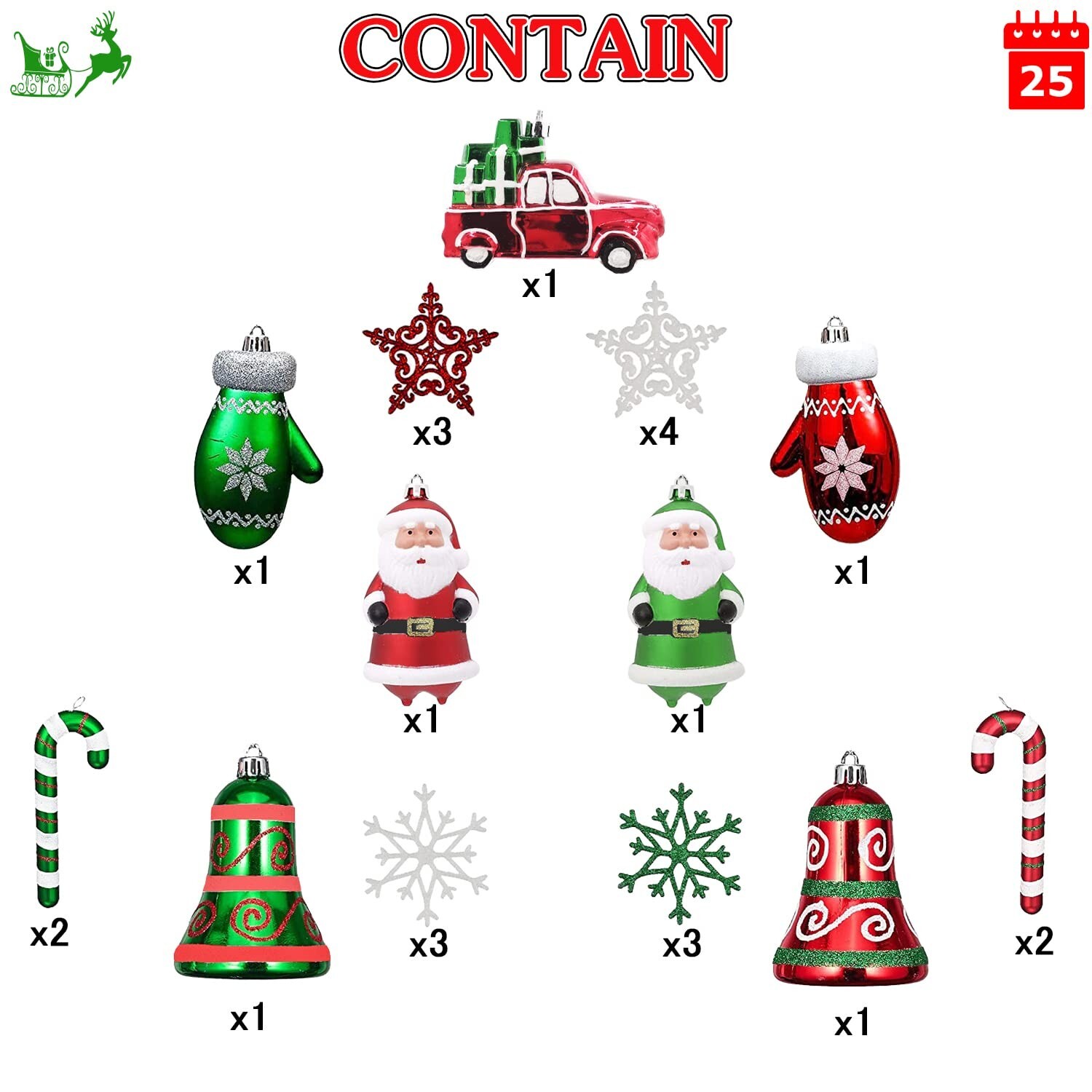 Christmas Ball Ornaments Set, 64 ct Joyful Red Green White Collection Splendo…