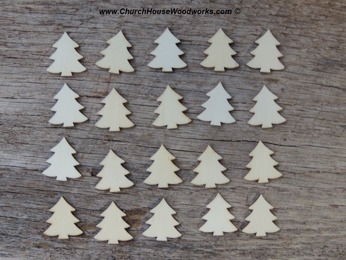 50 qty 1 inch tall Christmas trees in light wood, crafts, DIY, ornaments shapes