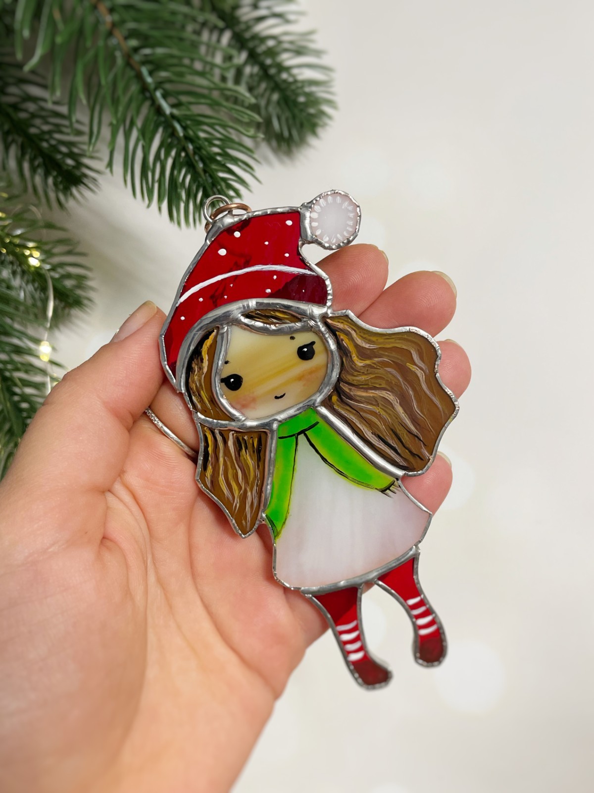 Christmas Girl Tiffany stained glass handmade jewelry decoration ornament