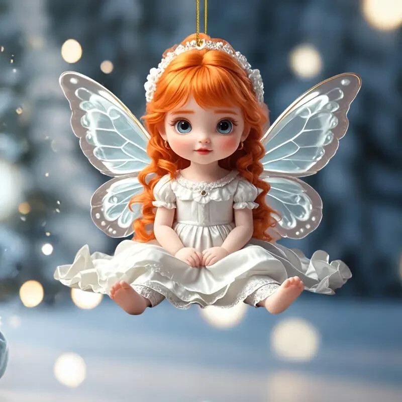 1pc Elegant Acrylic Butterfly Angel Car Hanging Ornament, Versatile Decorative