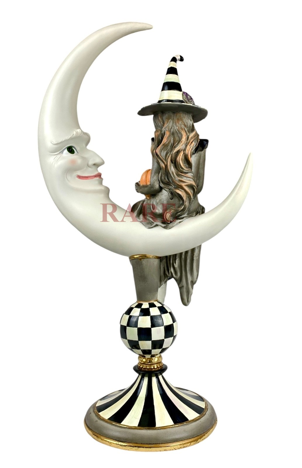 Mackenzie-Childs Courtly Spellbound Witch On a Moon With Pumpkin 21″ New Box