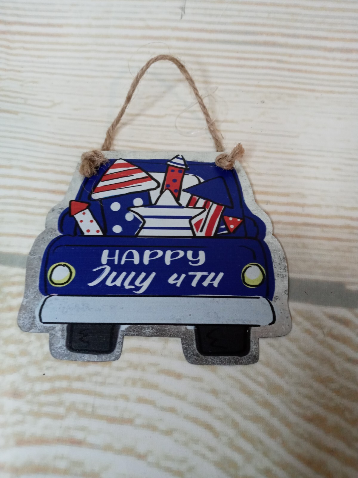New “Happy July 4th” Truck Ornament Metal Decor Sign Flag USA America Fireworks