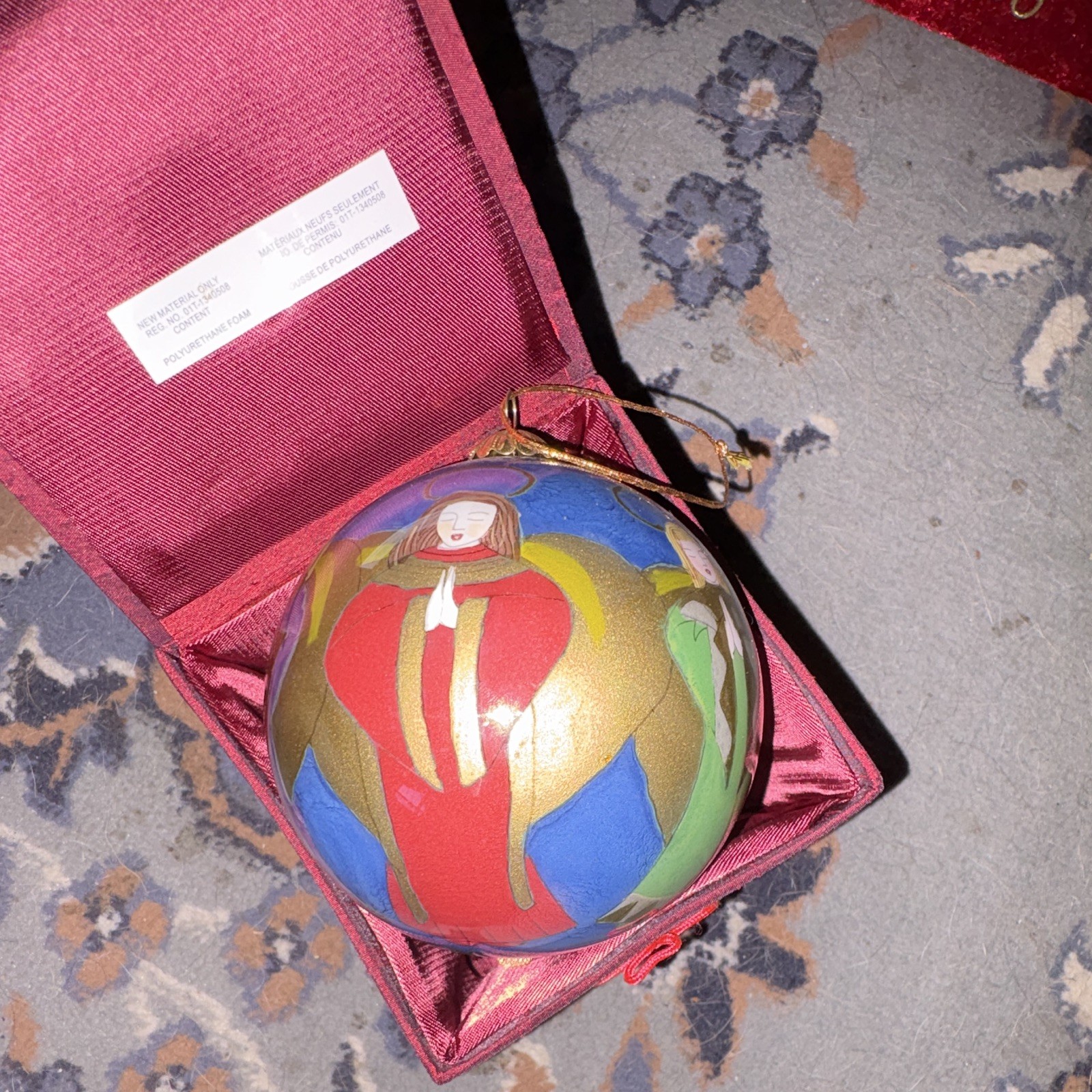 Hand-Painted Multicolor Ball Bauble Christmas Ornament Hanging, 1pc, Red Box