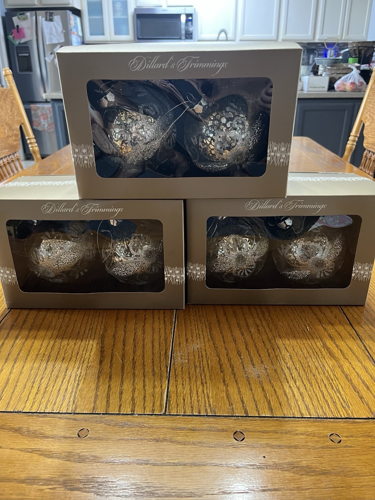 3 Boxes Dilliards Trimmings Christmas Ornaments Silver/Gold Large(YY)