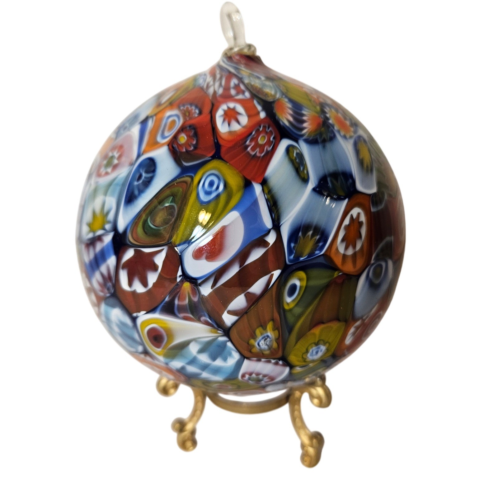 Aurea Murano Glass Millefiori Christmas Ornament Multicolor Italian Art Glass 4″