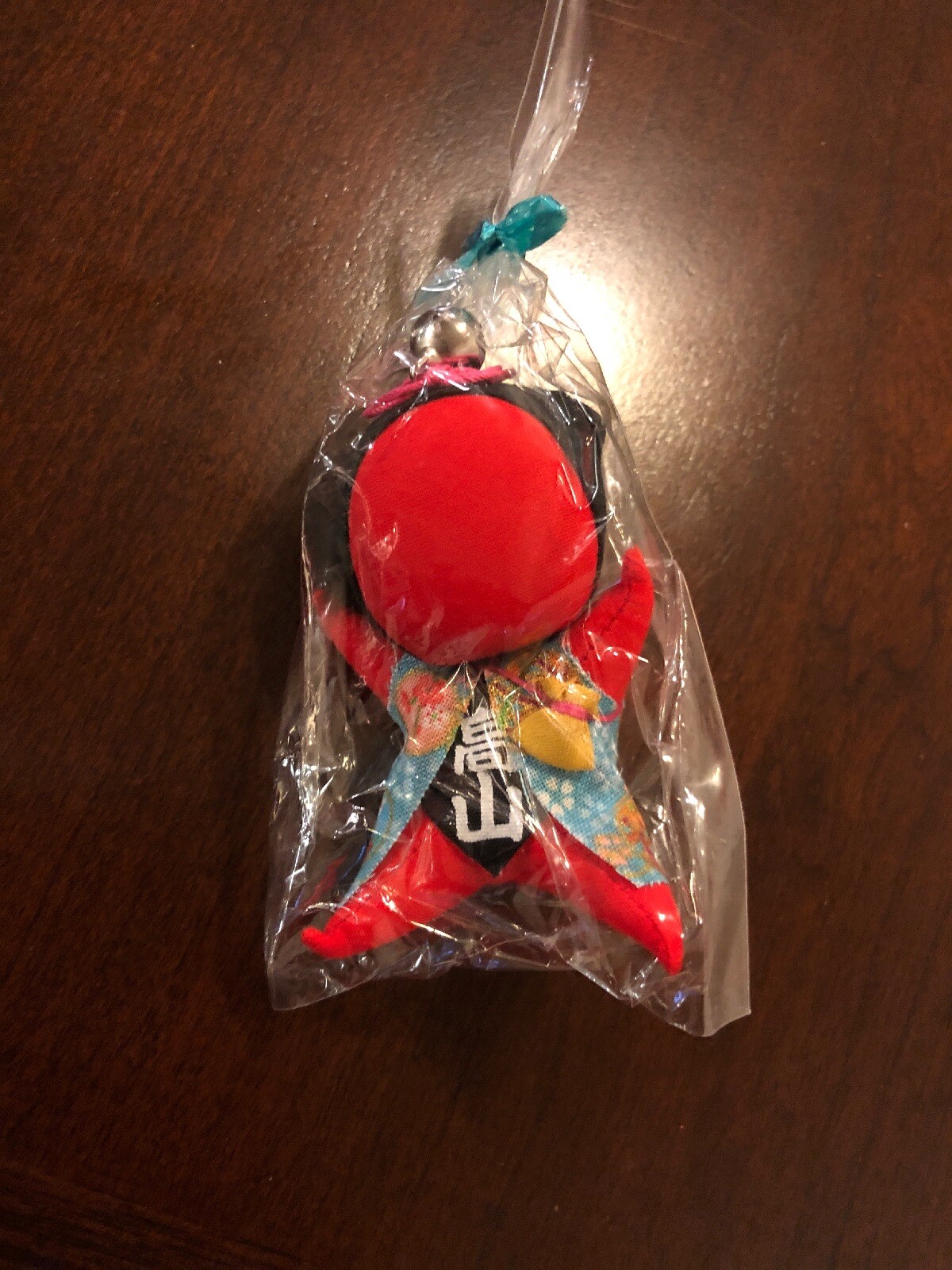 Japanese Doll Decoration Zipper Hanger Red With Bell New