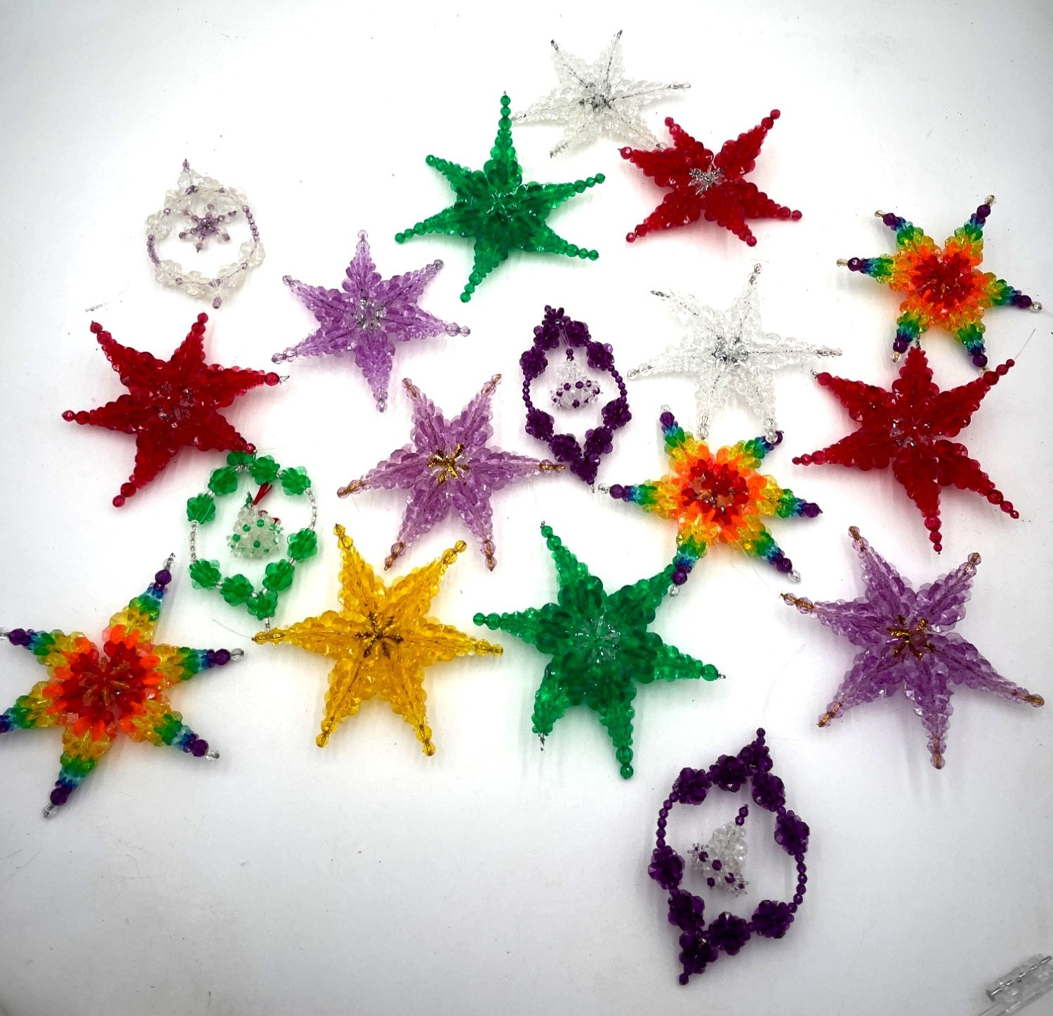 Handcrafted Beaded Christmas Star Ornaments & Holiday Decorations Multicolor Des