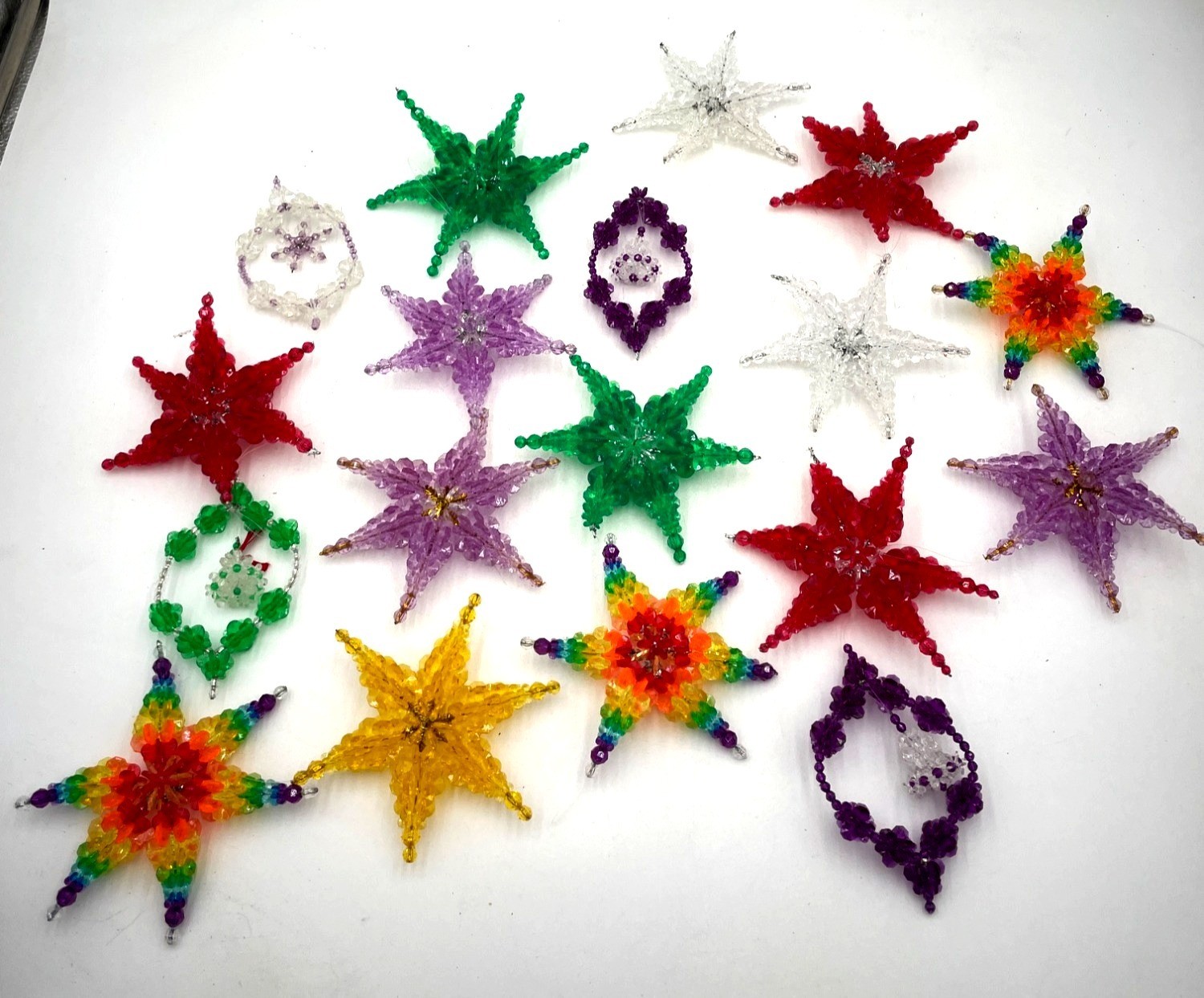 Handcrafted Beaded Christmas Star Ornaments & Holiday Decorations Multicolor Des