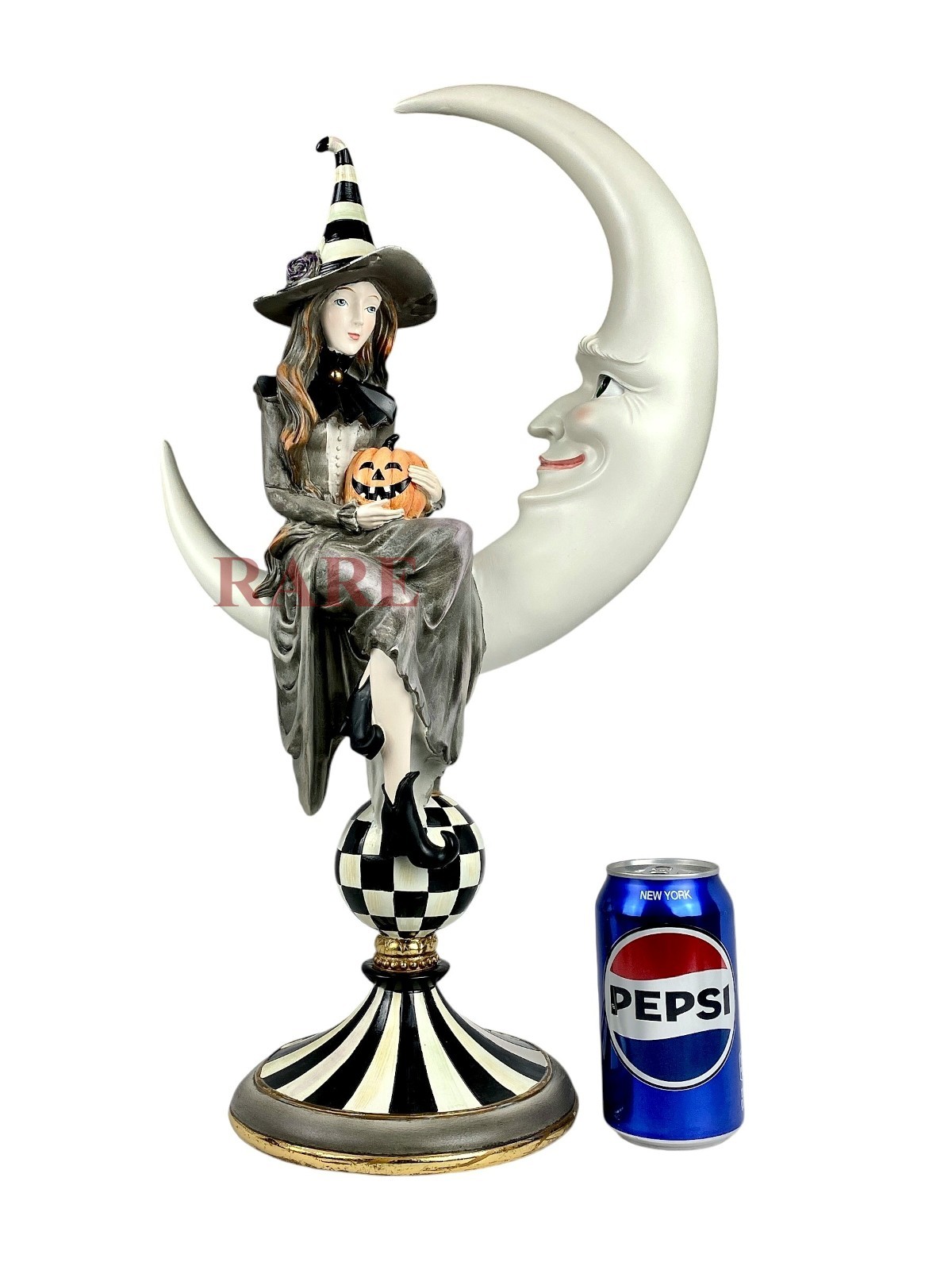 Mackenzie-Childs Courtly Spellbound Witch On a Moon With Pumpkin 21″ New Box