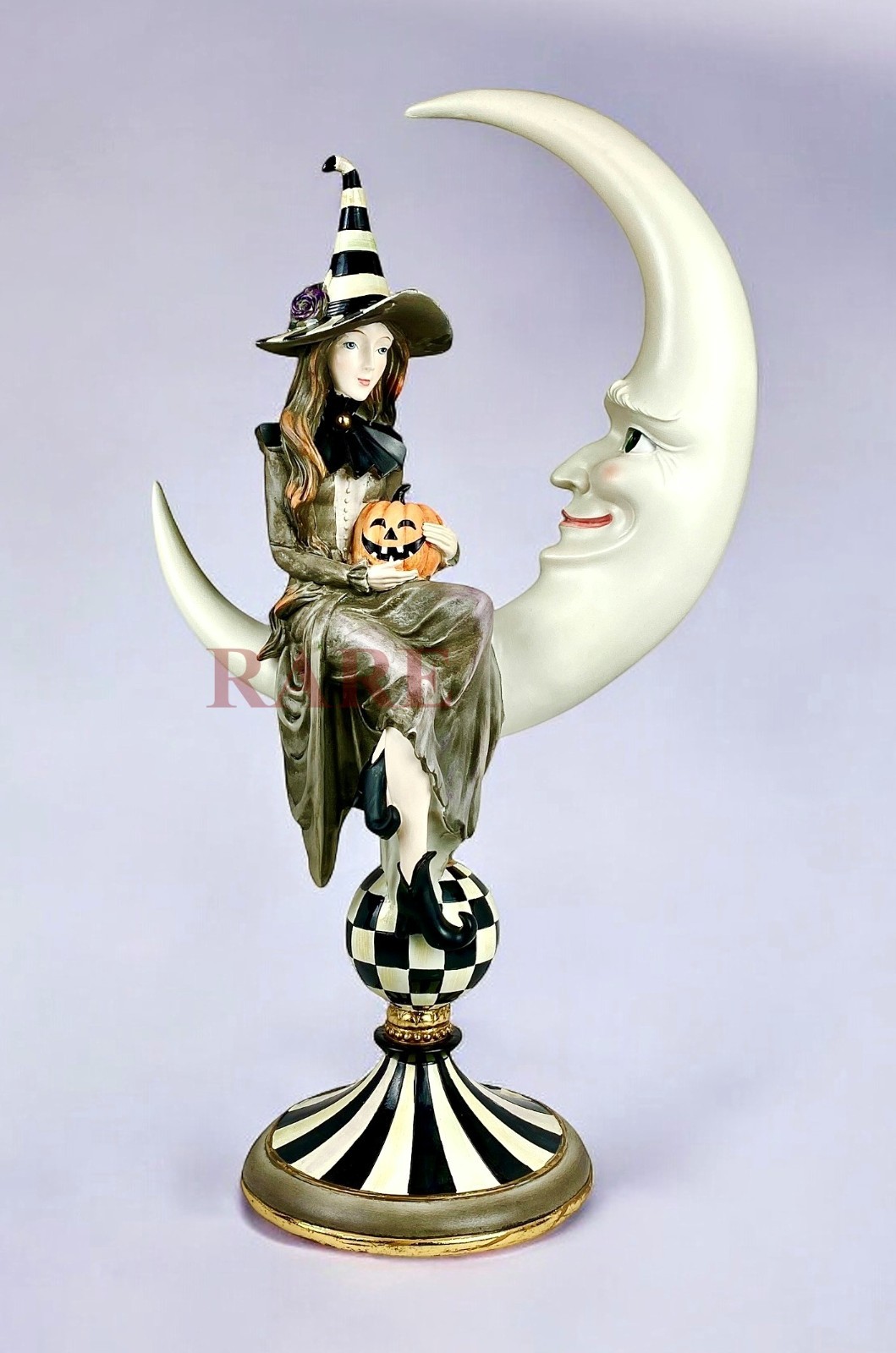 Mackenzie-Childs Courtly Spellbound Witch On a Moon With Pumpkin 21″ New Box