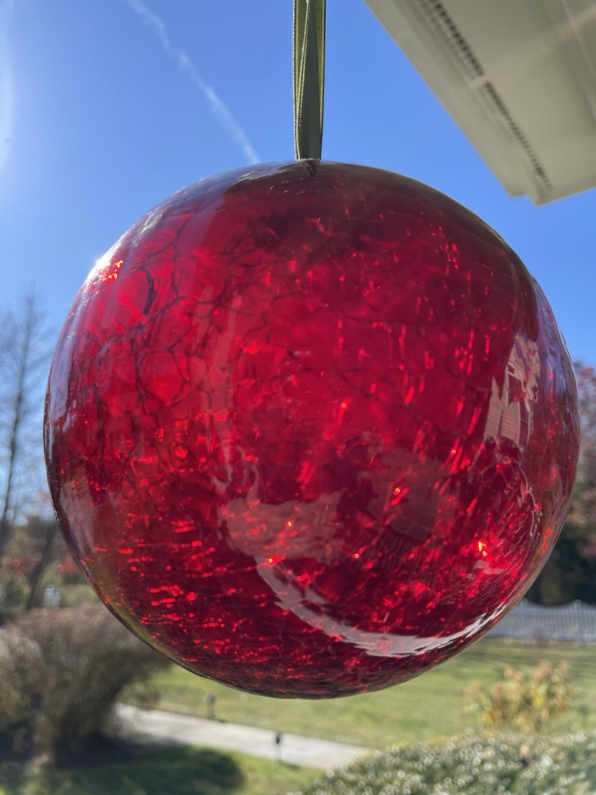 Kugel Style Red Crackle Glass Christmas Ball Ornament Large