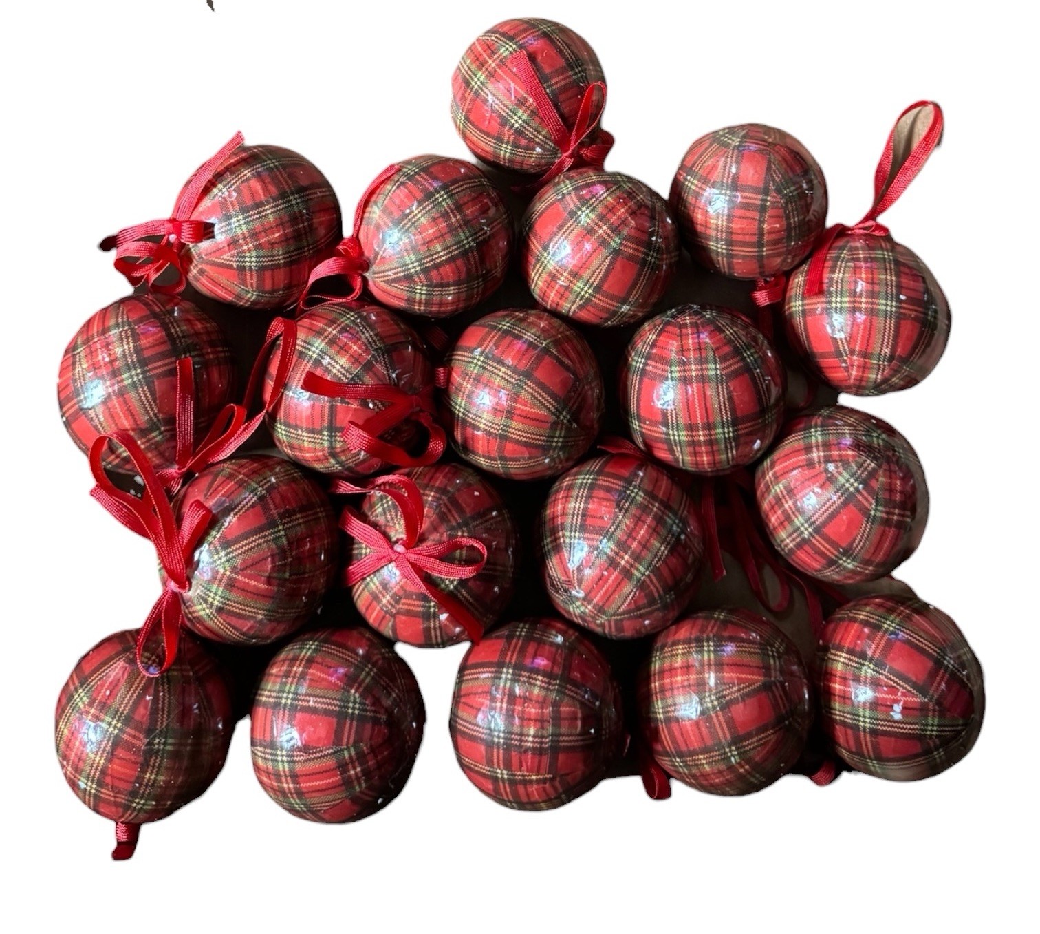 Vintage Tartan Plaid Decoupage Christmas Ornaments Lot 19 Ball Decorations