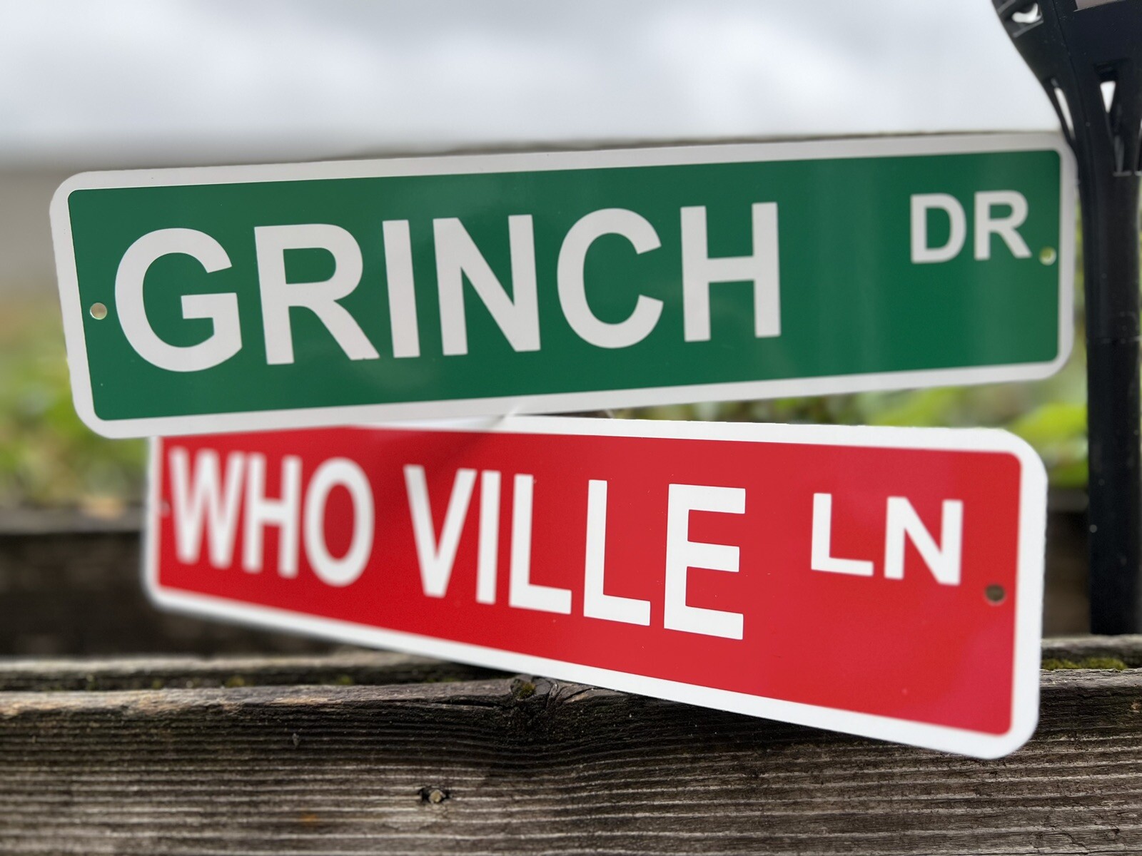 Set Of 2 GRINCH & Who Ville Metal Christmas Street Signs decor 3”x12” (NEW)